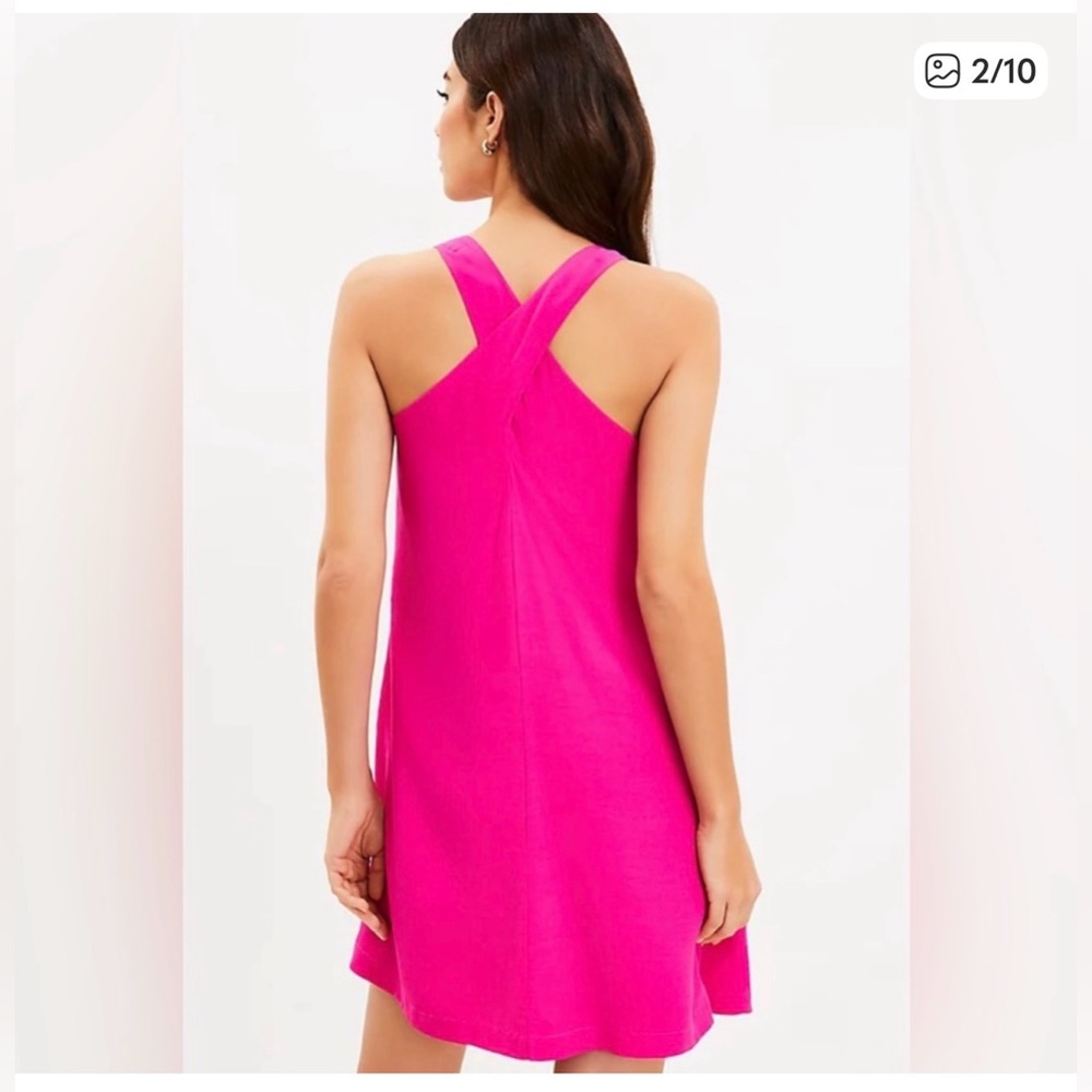 LOFT Vibrant Criss-Cross Back Sleeveless Swing Dress Hot Pink Size L